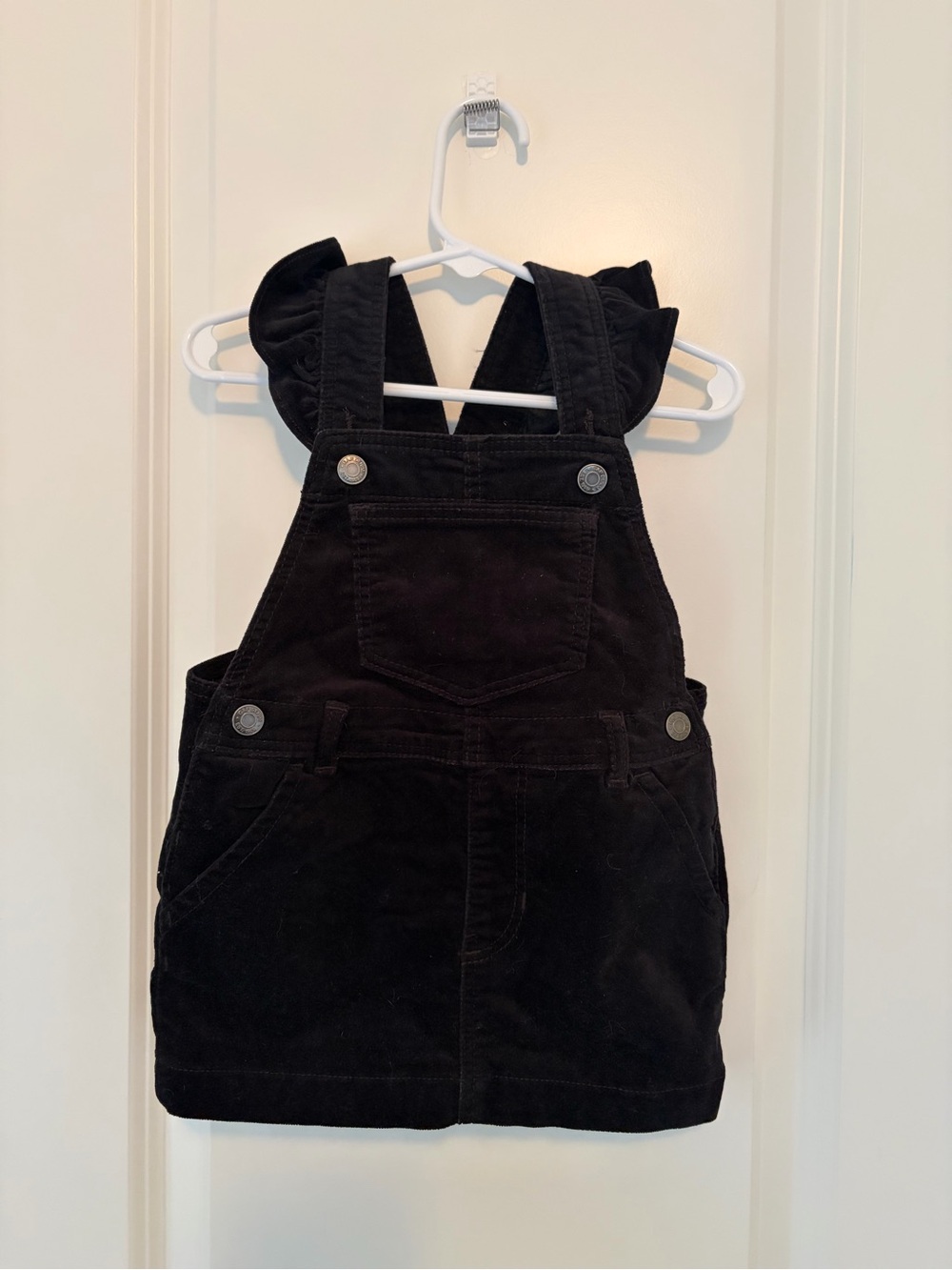 GAP Black Velvet Overall Dress with Ruffle Straps